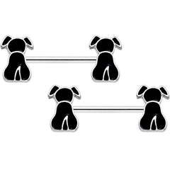 14G 9/16 Black Sitting Dog Barbell Nipple Ring Set