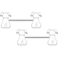 14G 9/16 White Sitting Dog Barbell Nipple Ring Set