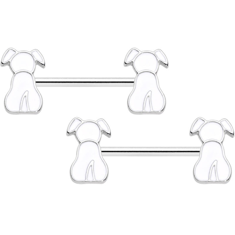 14G 9/16 White Sitting Dog Barbell Nipple Ring Set