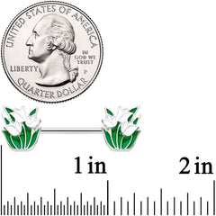 14G 9/16 White Spring Tulip Flowers Barbell Nipple Ring Set