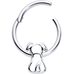 16G 3/8 White Sitting Dog Hinged Segment Ring