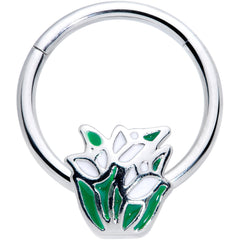 16G 3/8 Springtime White Tulip Flowers Hinged Segment Ring