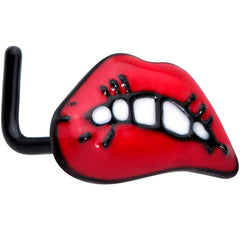20G 7mm Black Red Sneering Bite Lips L Shaped Nose Ring