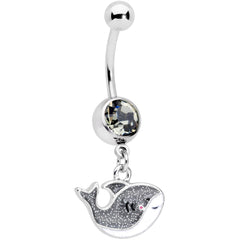 Clear Gem Sweet Smiling Whale Dangle Belly Ring