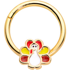 16G 3/8 Gold Tone Turkey Time Thanksgiving Hinged Segment Ring