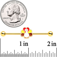 14G Gold Tone Turkey Time Holiday Industrial Barbell 38mm