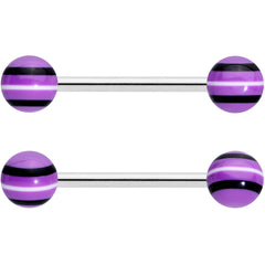 Clear Gem Black Purple Heart Matte Stripe Barbell Tongue Ring Set of 4