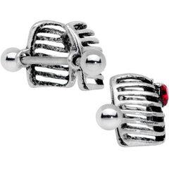 14G 9/16 Red CZ Gem Heart Skeleton Halloween Nipple Shield Set
