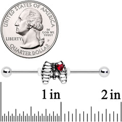 14G Red CZ Gem Heart Skeleton Halloween Industrial Barbell 38mm