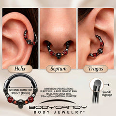 16G 3/8 Red Clear CZ Gem Black Skull Halloween Hinged Segment Ring