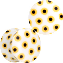 White Acrylic Scores of Sunflowers Double Flare Plug Set