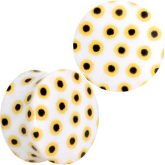 White Acrylic Scores of Sunflowers Double Flare Plug Set