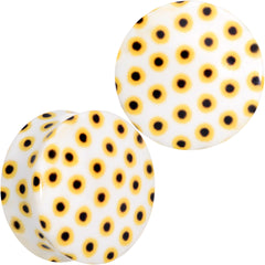 White Acrylic Scores of Sunflowers Double Flare Plug Set