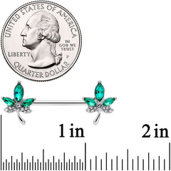 14G 9/16 Clear Green Gem Pot Leaf Barbell Nipple Ring Set