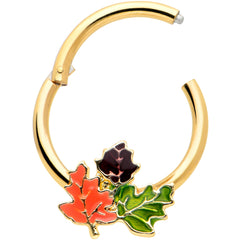 16G 3/8 Gold Tone Lovely Autumn Leaves Hinged Segment Ring