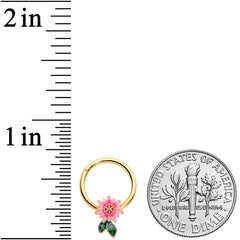 16G 3/8 Gold Tone Pink Spring Flower Hinged Segment Ring