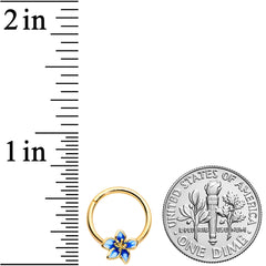 16G 3/8 Gold Tone White Blue Flower Hinged Segment Ring