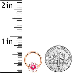 16G 3/8 Clear Gem Rose Gold Tone Pink Flower Hinged Segment Ring
