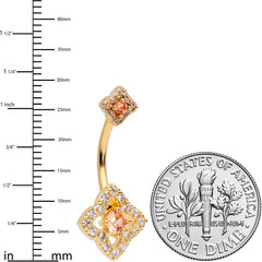Yellow Clear CZ Gem Gold Tone Rhombus Royale Double Mount Belly Ring