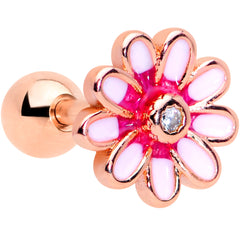 16G 1/4 Clear Gem Rose Gold Tone Pink Flower Cartilage Earring
