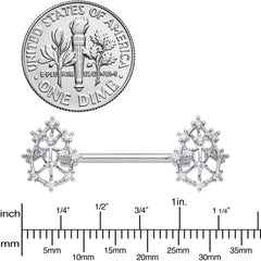 14G 9/16 Clear CZ Gem Constellation Barbell Nipple Ring Set