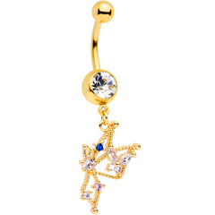 Clear CZ Gem Rose Gold Tone Star Angel Christmas Dangle Belly Ring
