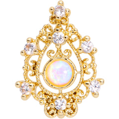 20G 1/4 White Synthetic Opal Gold Tone Scrolling Oval Nose Bone