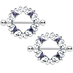 14G 9/16 Purple Gem Filigree Valentines Day Nipple Shield Set