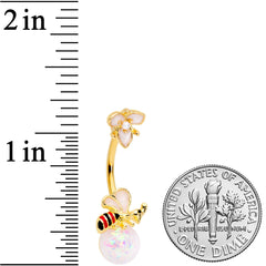 White Faux Opal Gold Tone Insect Flower Belly Ring