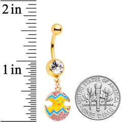 Clear Gem Gold Tone Funky Painted Easter Egg Chick Dangle Belly Ring