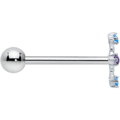 White Synthetic Opal Floral Web Barbell Tongue Ring
