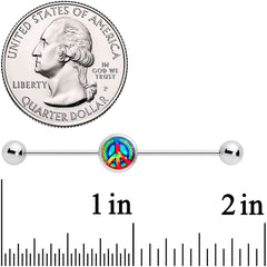 14G Rainbow Tie Dye Peace Sign Industrial Barbell 38mm