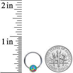 16G 3/8 Rainbow Tie Dye Peace Sign Hinged Segment Ring
