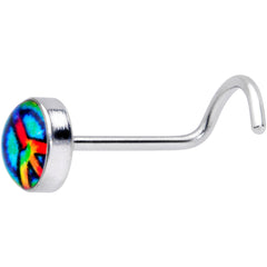 18G 1/4 Rainbow Tie Dye Peace Sign Left Nose Screw
