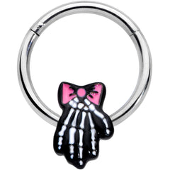 16G 3/8 Skeleton Hand Bow Halloween Hinged Segment Ring