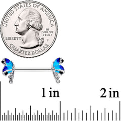 14G 9/16 Clear Gem Blue Butterfly Barbell Nipple Ring Set