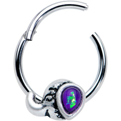 16G 3/8 Blue Faux Opal Elegant Elephant Hinged Segment Ring