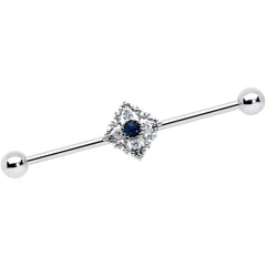 14G Clear Blue Gem Textured Rhombus Cross Industrial Barbell 38mm