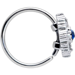 20G 5/16 Clear Blue Gem Textured Rhombus Cross Nose Hoop