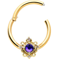 16G 3/8 Purple Tourmaline Gold Tone Filigree Hinged Segment Ring