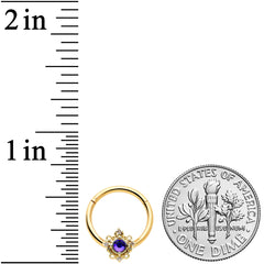 16G 3/8 Purple Tourmaline Gold Tone Filigree Hinged Segment Ring