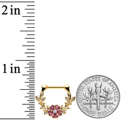 16G 5/16 Clear Pink Gem Gold Tone Floral Vine Cartilage Clicker
