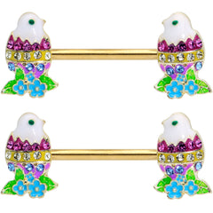 14G 9/16 Clear Blue Gem Gold Tone Easter Chick Nipple Ring Set