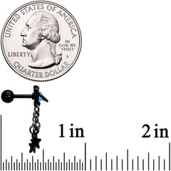 16G 1/4 Blue Gem Black Saturn Planet Star Dangle Cartilage Tragus