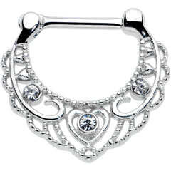 16G 5/16 Clear Gem Textured Baroque Heart Cartilage Clicker