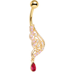 Clear Red Gem Gold Tone Airy Wing Dangle Belly Ring