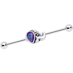 14G Blue Faux Opal Elegant Elephant Industrial Barbell 38mm