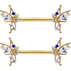 14G 9/16 Clear CZ Gem Gold Tone Christmas Angel Nipple Ring Set