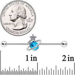 14G Clear Blue Gem Star Saturn Planet Industrial Barbell 38mm