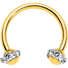 16G 3/8 Clear Gem Gold Tone Banded Horseshoe Circular Barbell
